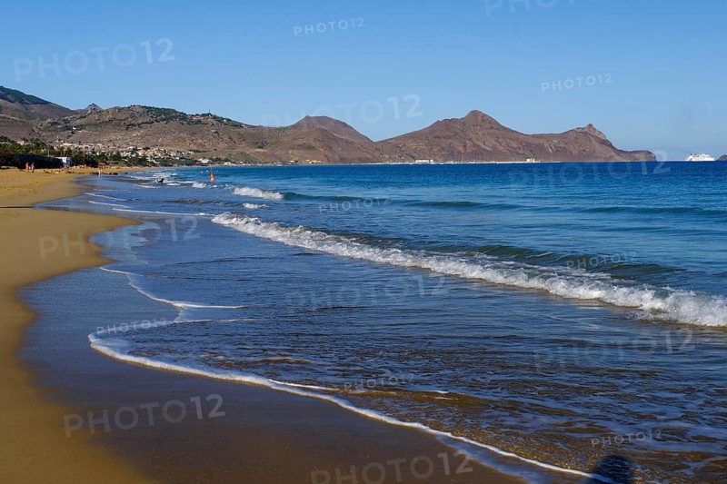 Sandy beach beach with waves, Atlantic Ocean, Porto Santo Island, Madeira
