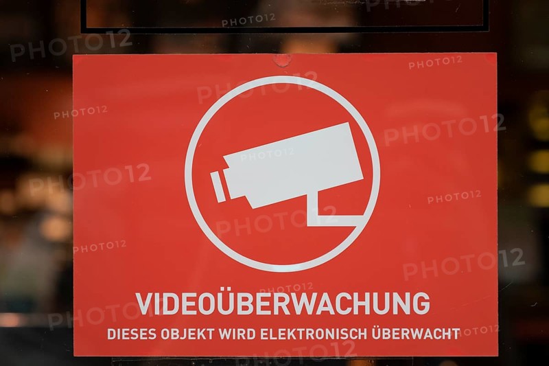 Symbolic image, close-up, sign indicating video surveillance to protect against theft in retail, Germany, Europe
