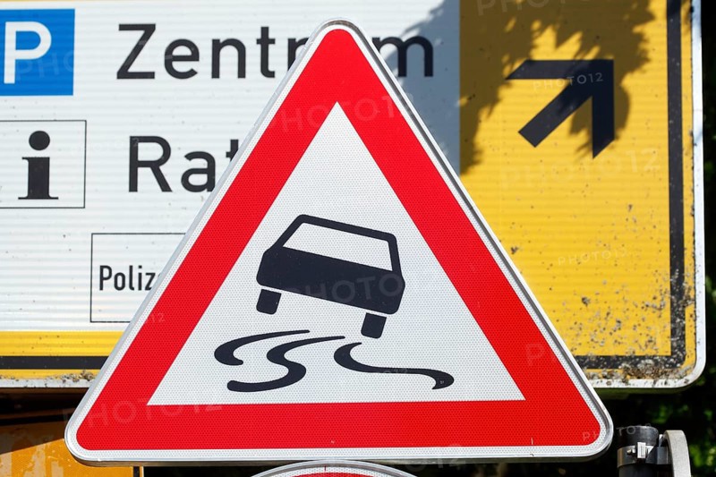 Traffic sign skidding danger, Germany, Europe