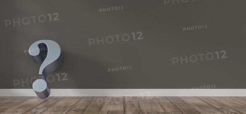 Fine 3d concept with question mark icon in a room with space for text