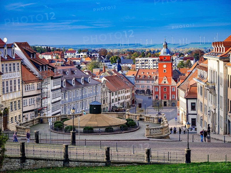 View of the old town from Friedenstein Castle, Gotha, Thuringia, Germany, Europe