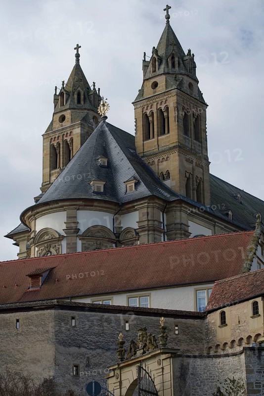 Church tower, church, Comburg, Großcomburg, Benedictine monastery, monastery, monastery complex, Jakbosweg, Kochertal, Kocher, Schwäbisch Hall, Hohenlohe, Heilbronn-Franken, Baden-Württemberg, Germany, Europe