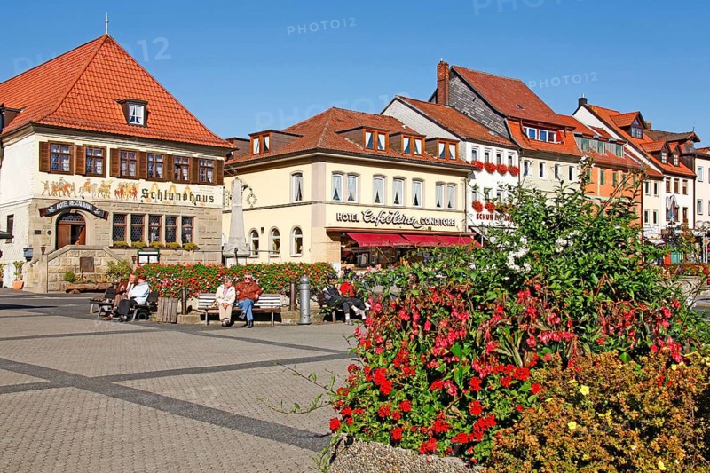 Market square, historic restaurant Hotel Schlundhaus, Bad Königshofen, Lower Franconia, Bavaria, Germany, Europe
