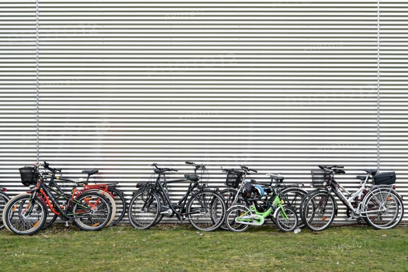 Bicycles parked by football fans near the stadium in Magdeburg during the football match between 1.FC Magdeburg and FC Hansa Rostock
