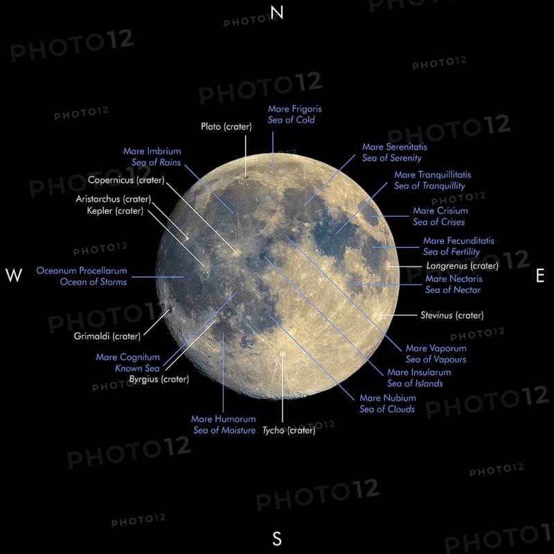 Full moon map, enhanced colours, s in Latin and English