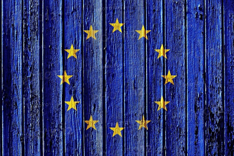 Flag of European Union painted on wooden frame