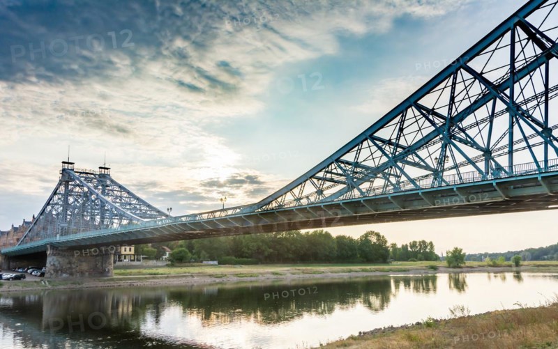 Historic bridge called Blue Wonder accross the river Elbe in Dresden Germany