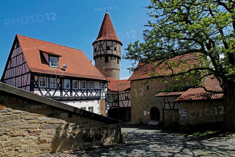School bell tower, school building, Steinerne Gaden, Ostheim, Rhön-Grabfeld district, Lower Franconia, Bavaria, Rhön-Grabfeld, Germany, Europe