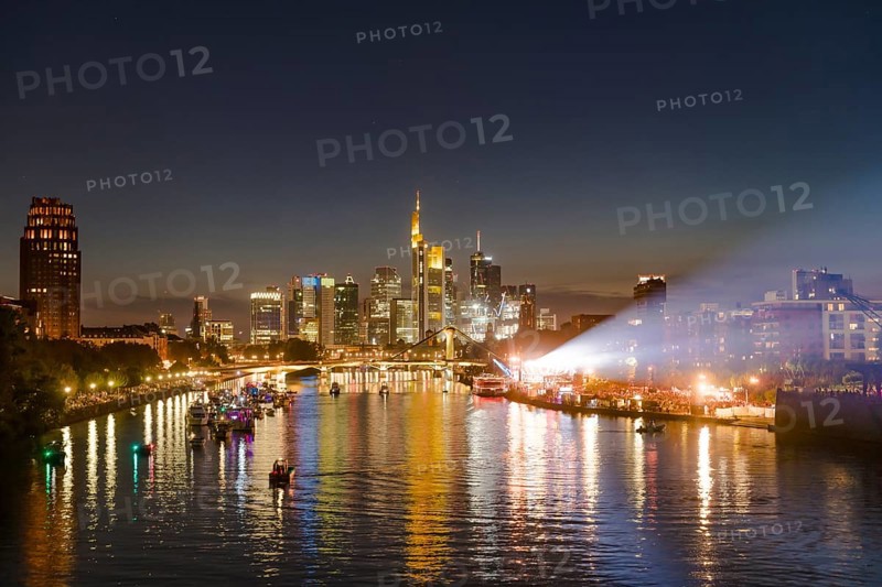Europe Open Air Concert at the Weseler Werft in front of the Skyline, Deutschherrnbrücke, Frankfurt am Main, Hesse, Germany, Europe