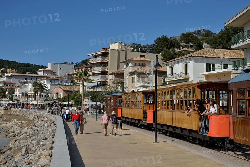 Historic tramway in Puerto de Sóller, Majorca, Balearic Islands, Spain, Europe