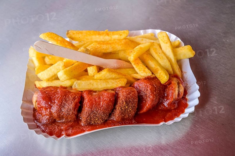 Currywurst with fries, Curry 36, Mehringdamm, Kreuzberg, Berlin, Germany, Europe