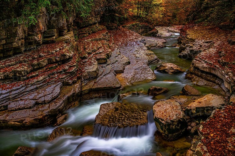 Autumn atmosphere on the course of the Taugl or Tauglbach stream, Tauglgries nature reserve, Tennegau, Bad Vigaun, Austria, Europe