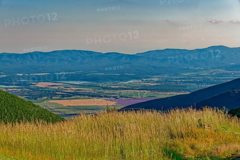 Mountain landscape of the Balkan Mountains and the forested slopes of the Balgarka nature park Park in Central Bulgaria. Shipka, Gabrovo, Bulgaria, Southeast Europe, Europe