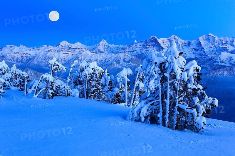 Bernese Alps, full moon, view from the Niederhorn, Bernese Oberland, Switzerland, Europe