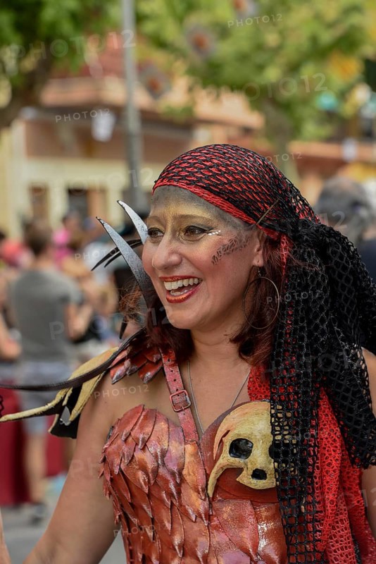Woman in traditional clothes, Moors and Christians Parade procession, Moros y Cristianos, Jijona or Xixona, Alicante, Costa Blanca, Spain, Europe