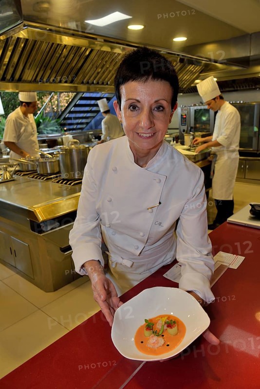 Star chef Carmen Ruscalleda, three Michelin stars, in the kitchen of her restaurant Sant Pau, Sant Pol de Mar, Catalonia, Spain, Europe