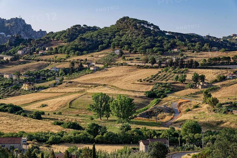 Agricultural and hilly landscape near the Sicilian village of Sperlinga near Nicosia. Sicily, Italy, Southern Europe, Europe