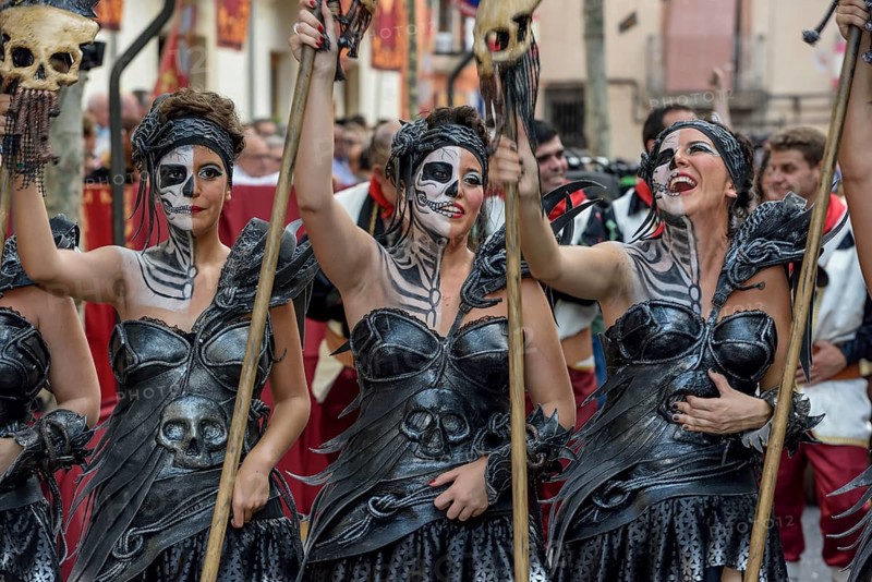 Women in historic clothing, Moors and Christians Parade, Moros y Cristianos, Jijona or Xixona, Province of Alicante, Costa Blanca, Spain, Europe