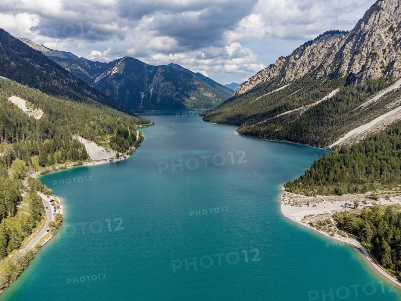 Aerial view of Plansee, Reutte, Ammergau Alps, Tyrol Austria, Plansee, Tyrol, Austria, Europe