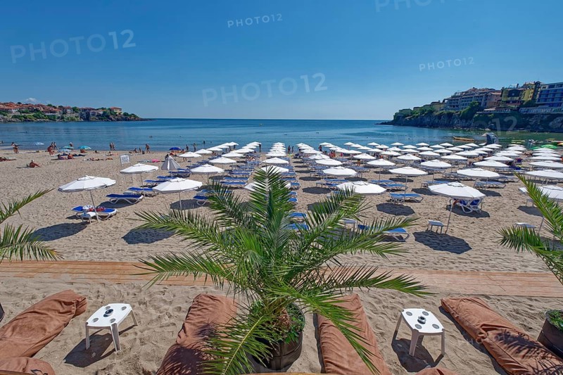 Beach at the bay of Burgas on the Black Sea. Sozopol, Burgas, Bulgaria, Europe