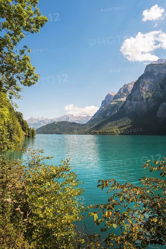 View over the Klöntalersee, Klöntal, Canton Glarus, Switzerland, Europe