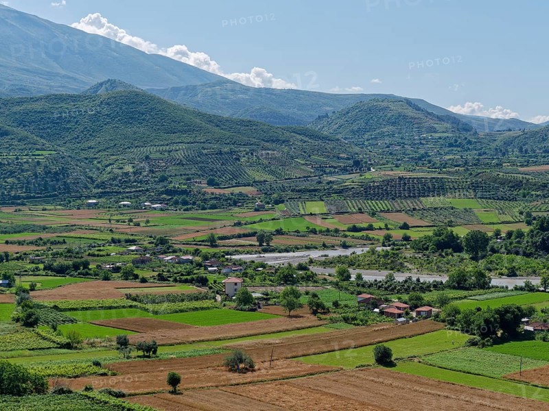 The Osum Valley in the mountain landscape around the Tomorr Massif in Tomorr National Park, also Tomorri National Park. Berat, Albania, Southeast Europe, Europe