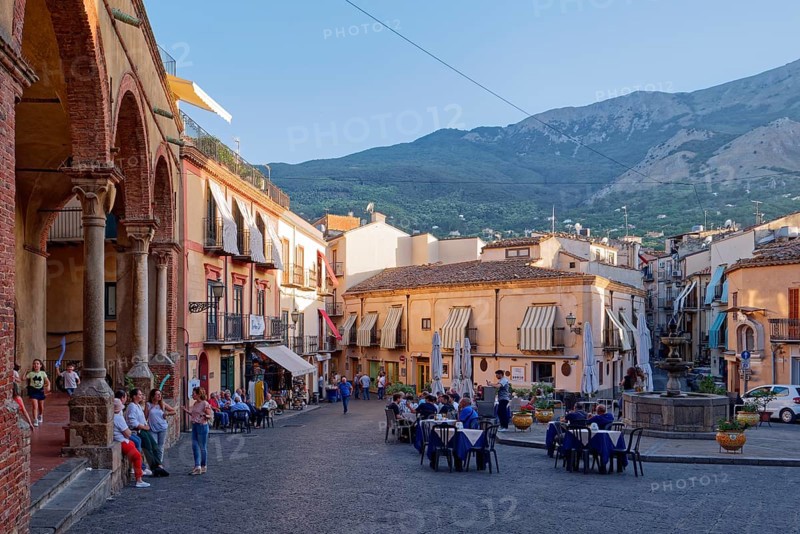 Piazza Margherita in the historic centre of the Sicilian town of Castelbuono. Sicily, Italy, Southern Europe, Europe