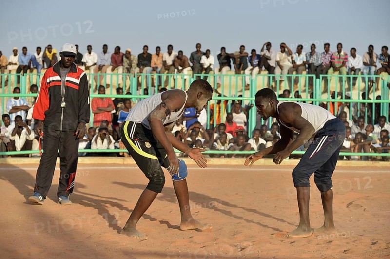 Nuba fighting, Nuba Wrestling, Haj Yusef district, Kharthoum, Sudan, Africa