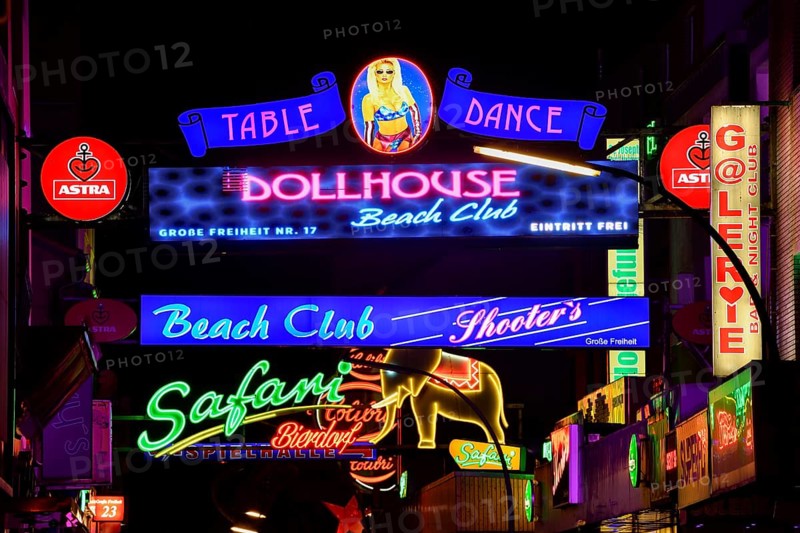 Illuminated sign at the Große Freiheit, Reeperbahn, St. Pauli, Hamburg, Germany, Europe