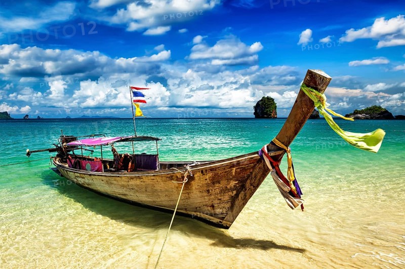 Long tail boat on tropical beach, Krabi, Thailand, Asia