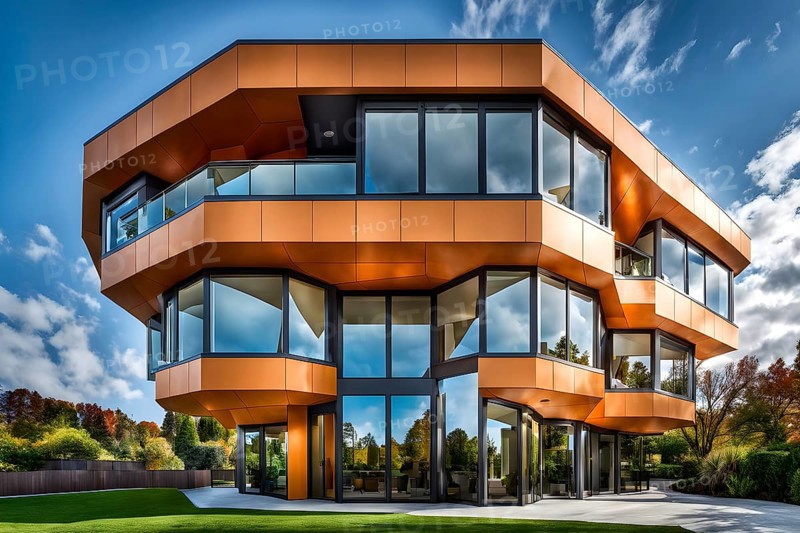Modern residential house inspired by honeycomb hexagonal patterns, AI generated