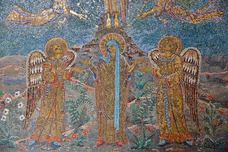 Mosaic ceiling in the Chapel of the Angels, Monastery Odilien on Odilien mountain in Ottrott, Département Bas-Rhin, Alsace, France, Europe