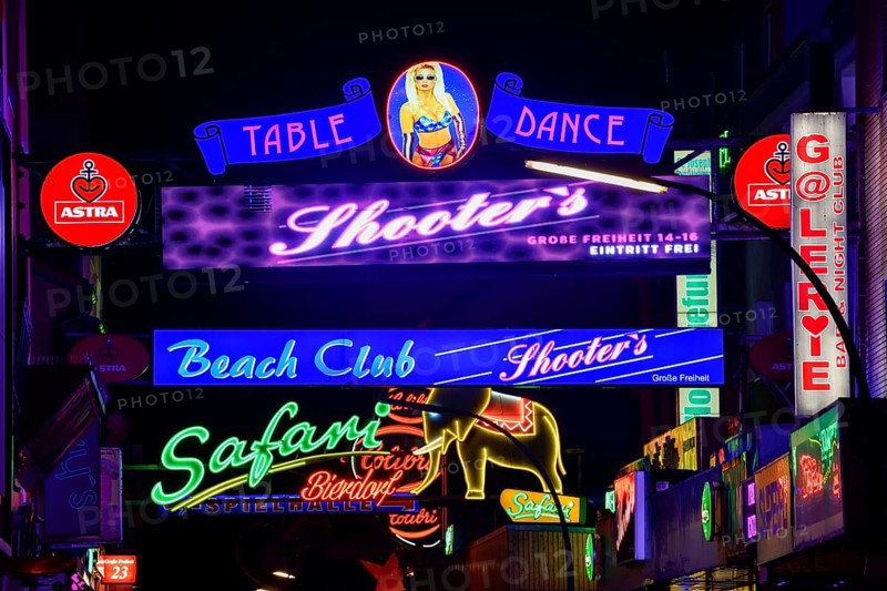 Illuminated sign at the Große Freiheit, Reeperbahn, St. Pauli, Hamburg, Germany, Europe