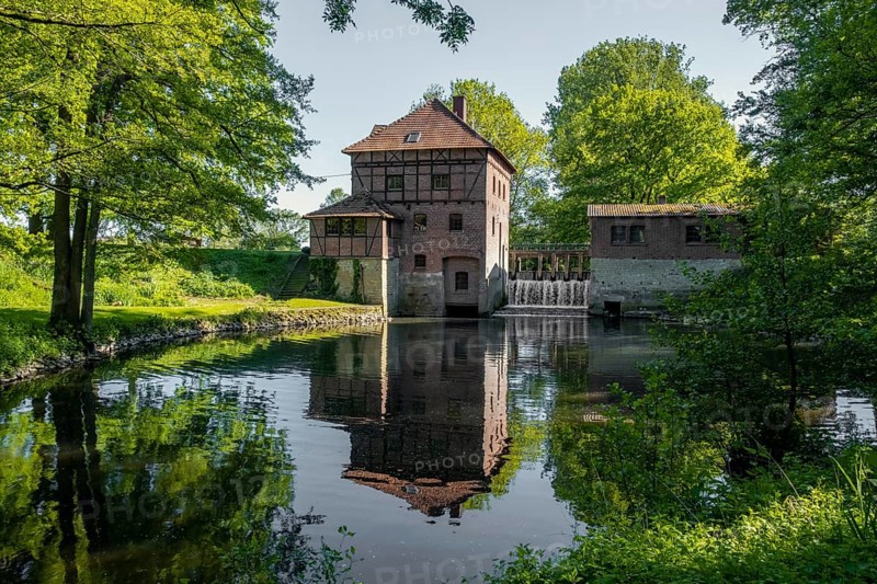 Brüningmühle, old water mill on the Vechte, Schöppingen, North Rhine-Westphalia, Germany, Europe
