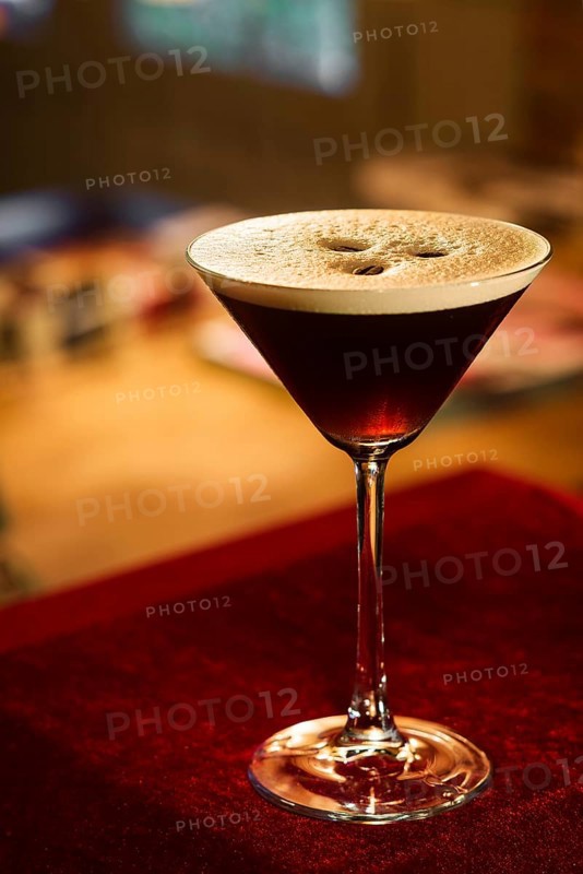 Espresso expresso coffee martini cocktail in bar
