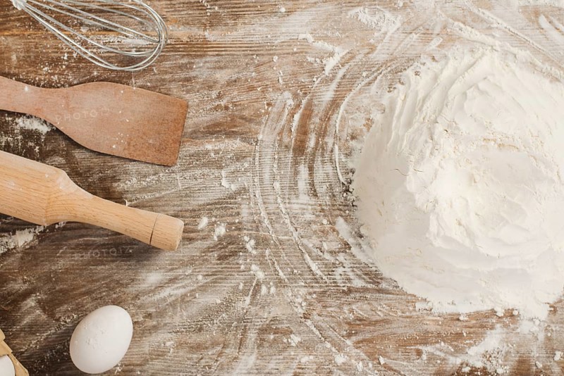 Top view flour wooden surface. Beautiful photo