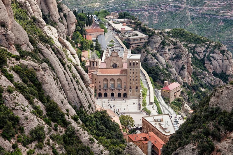 Montserrat monastery in Catalonia, Spain, view from above, Europe