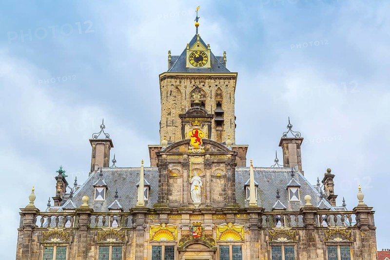 Delft, Netherlands Stadhuis or City Hall at Markt square in Holland town