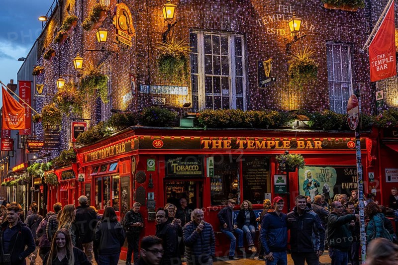 Blue hour at Temple Bar, Dublin, Ireland, Europe