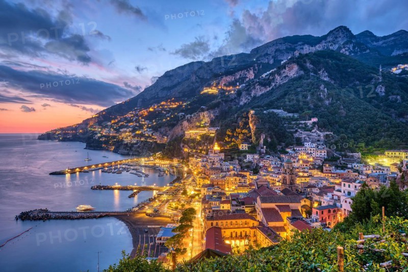 The pretty village of Amalfi in Italy at sunset