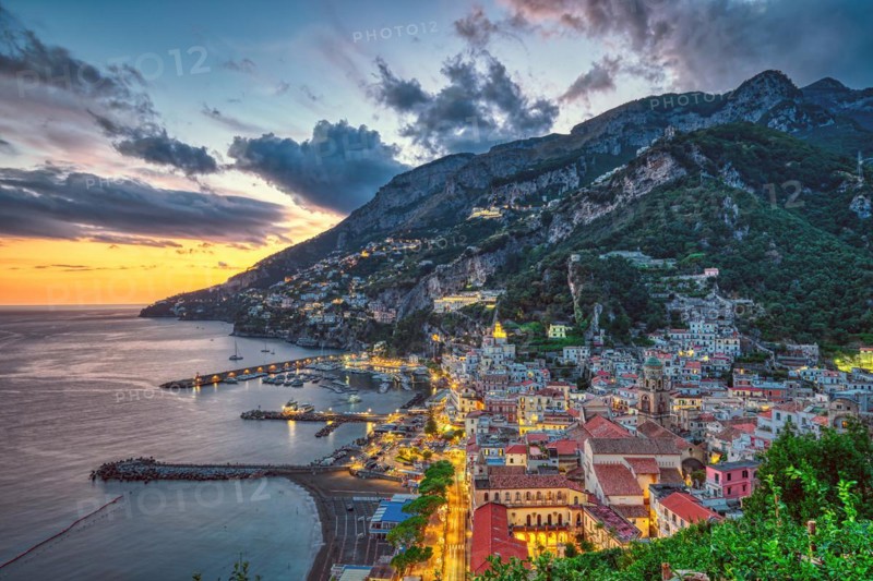 Sunset in Amalfi on the coast of the same name in Italy