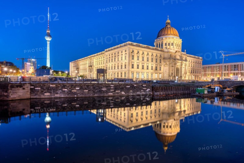The rebuilt Berlin City Palace and the TV Tower by night