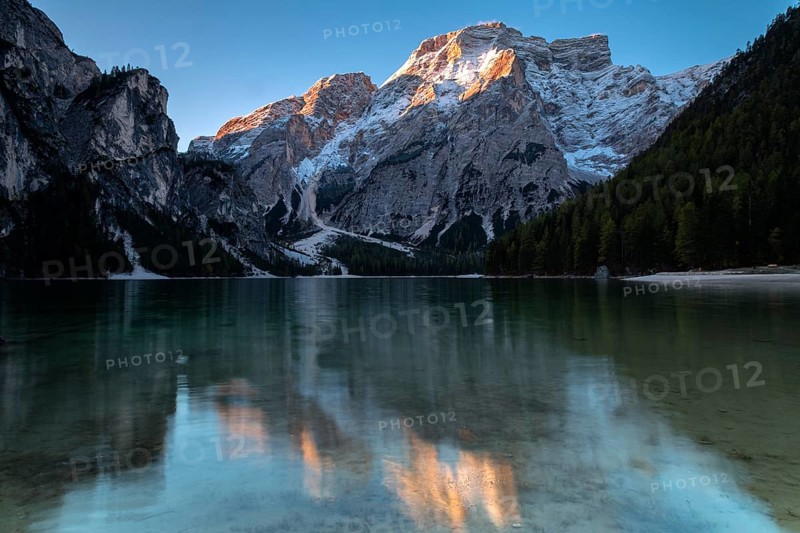 Daybreak at Lake Lake Prags, Dolomites, South Tyrol