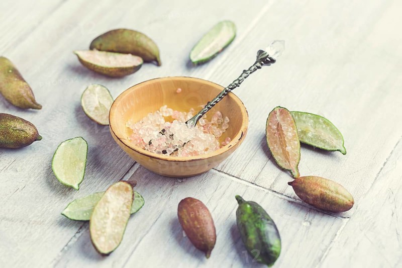 Australian finger lime or caviar lime, edible fruits used in gourmet cuisine. Citrus australasica