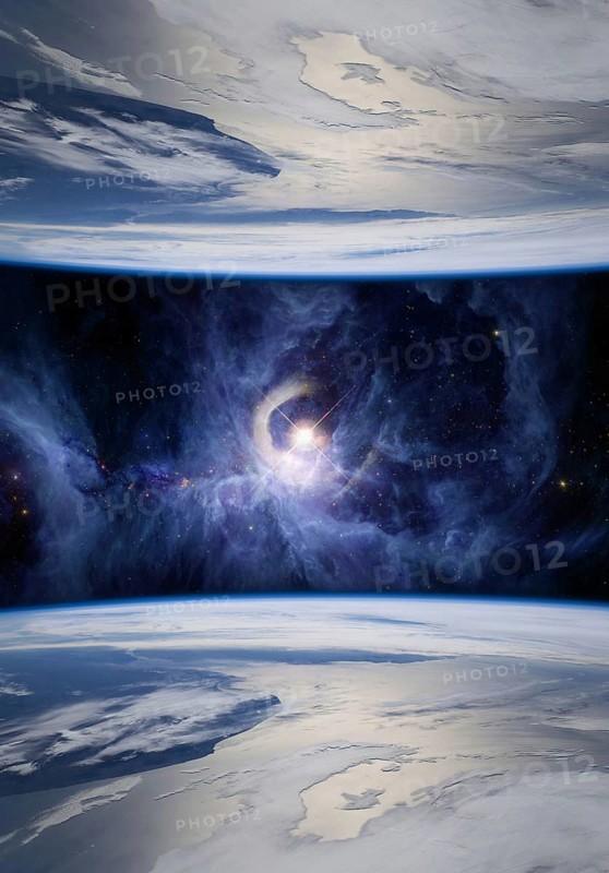 Fantasy image of mirrored Earths symbolizing parallel universes. The V1331Cyg star is shown on the Sword of Orion. Elements of this image furnished by NASA