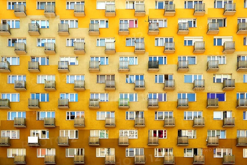 Many flats with balcony for rent in residental district, costs for residents, urban life symbol
