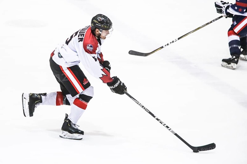 MELBOURNE, AUSTRALIA, JUNE 21: James Bettauer of Canada skates in the 2019 Ice Hockey Classic in Melbourne, Australia, Oceania