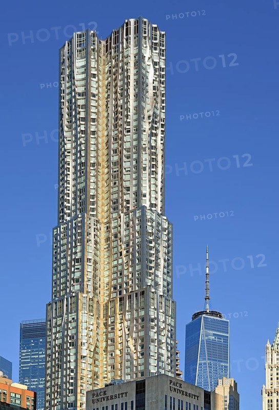 Park Place Tower skyscraper, in the background One World Trade Centre, Manhattan, New York City, New York, USA, North America