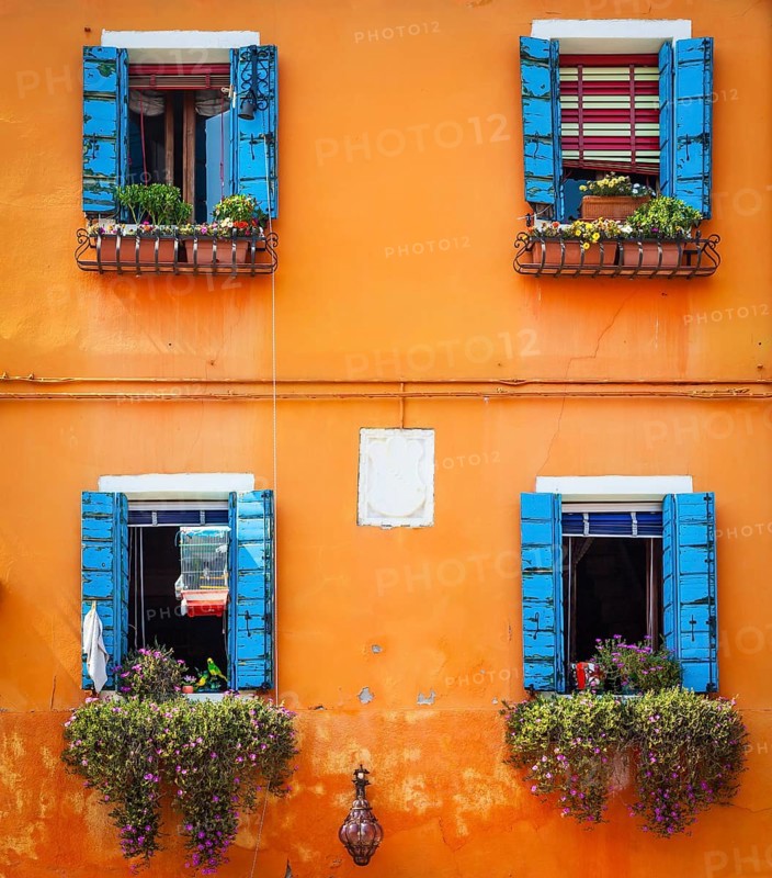 Pitoresque painted houses in Burano Isle, Venice, Italy, Europe