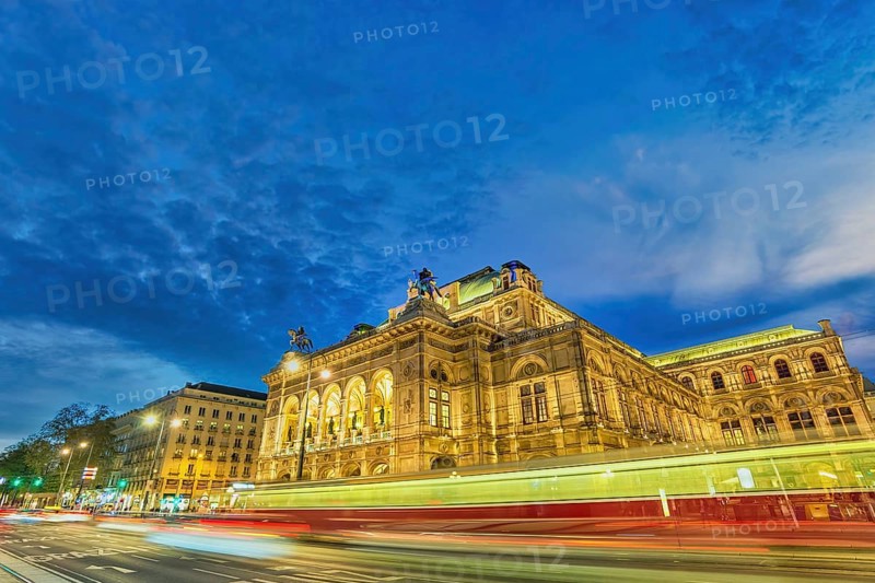 Vienna Austria night city skyline at Vienna State Opera